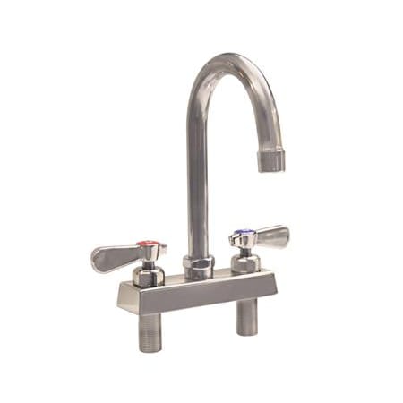 Bk Resources Evolution 4" Deck Mount Stainless Steel Faucet, 8" Gooseneck Spout EVO-4DM-8G